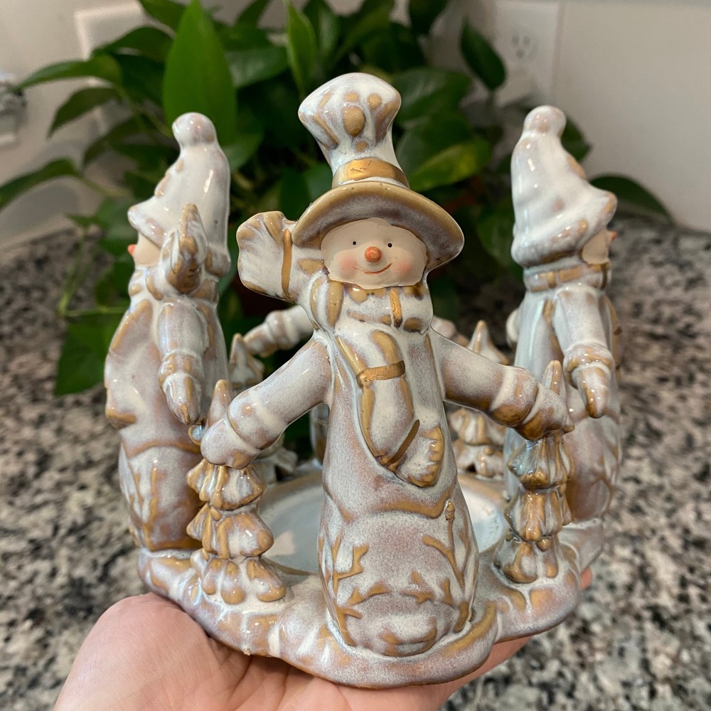 Vintage Snowman around Candle Holder Christmas Winter